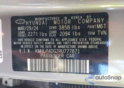 2024 Hyundai Elantra Limited z USA, uszkodzony, nr VIN KMHLP4DG2RU777871